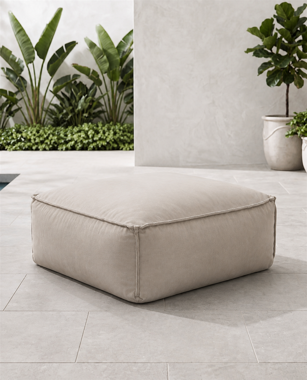 Cove outdoor ottoman in Cashmere Sunbrella fabric