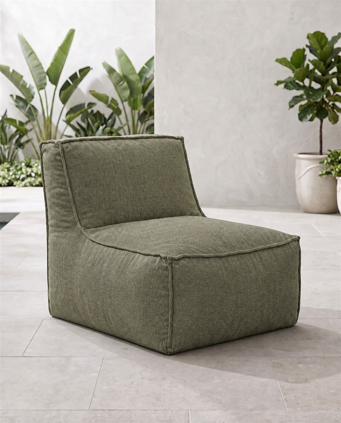 Cove outdoor lounge chair in Willa Frond green Sunbrella fabric