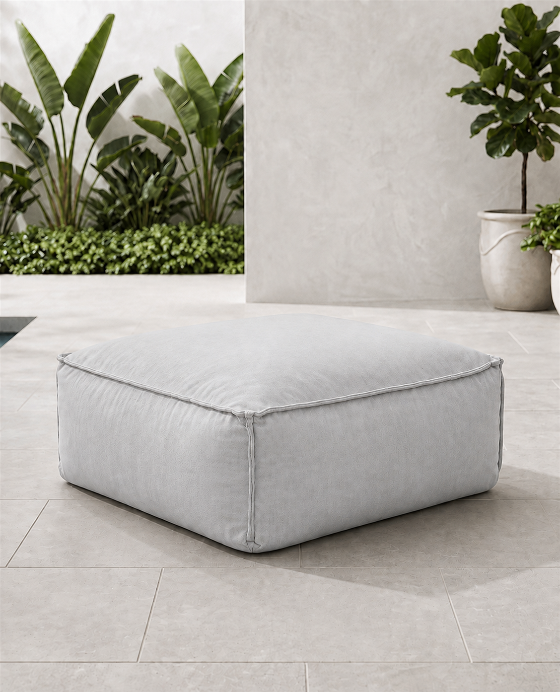 Cove outdoor ottoman in Canvas Granite Sunbrella fabric