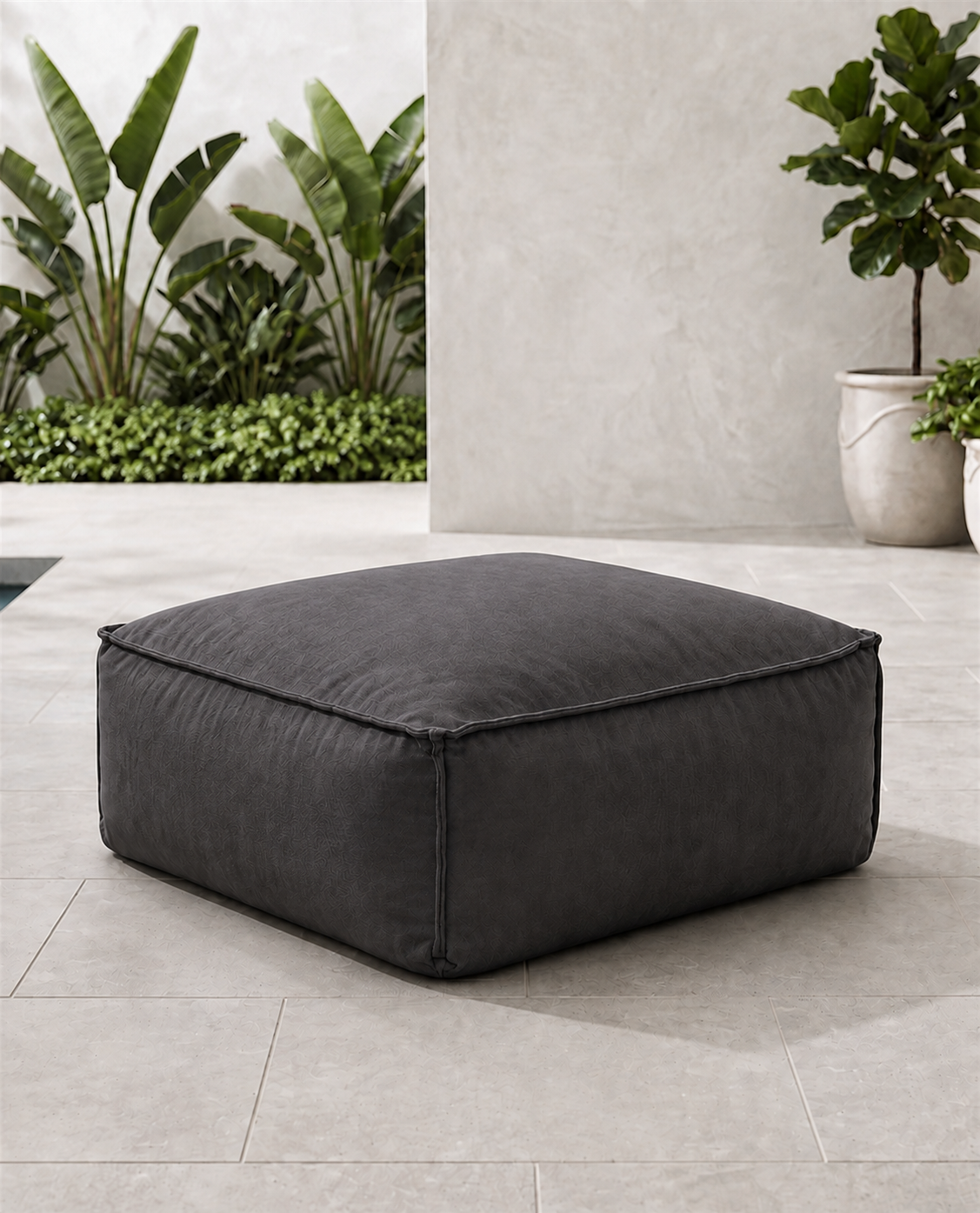Cove outdoor ottoman in Charcoal Sunbrella fabric